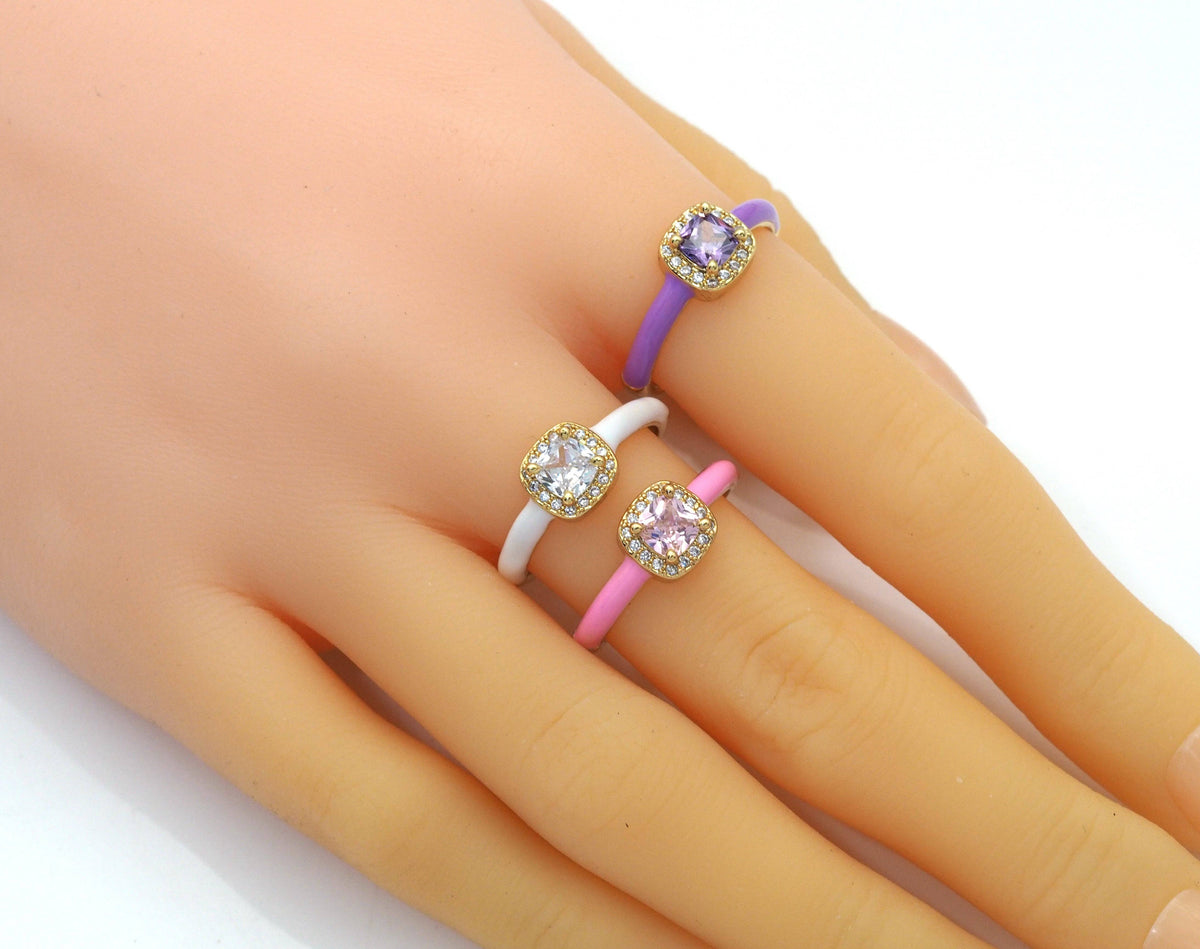 Thin Enamel Ring with Square Diamond Ring, Sku#X373