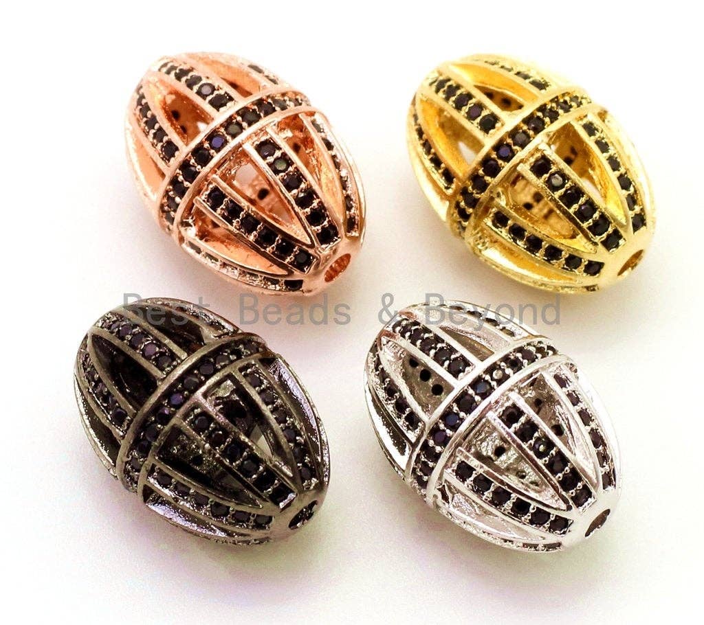 CZ Micro Pave Oval Cage Spacer Beads for Bracelet/Necklace, Black Cubic Zirconia Beads Pave, Men's Jewelry Making, 17x12mm,sku#G57