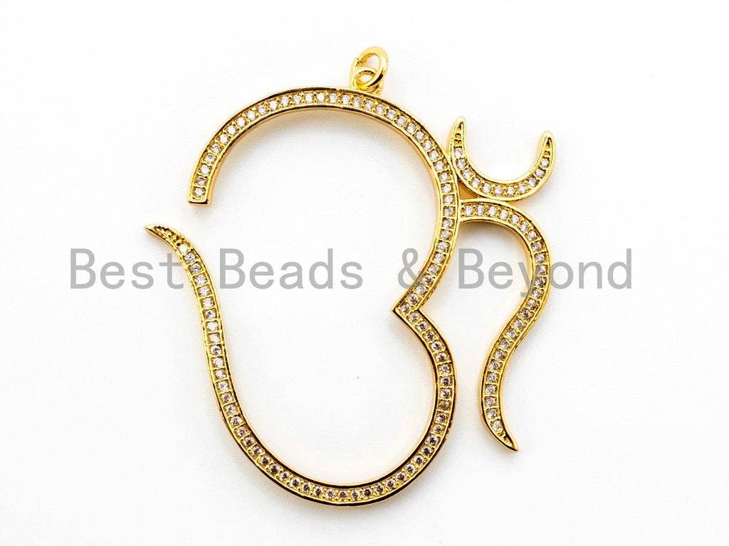 CZ Micro Pave Large Om Pendant, 42x46mm, Ohm Yoga Pendant Beads, Pave OM Charm, SKU#F382