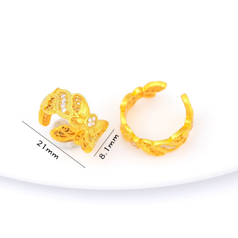 Long-Lasting Color Traditional Sand-Gold Enamel Gradient Pearl Butterfly Ring