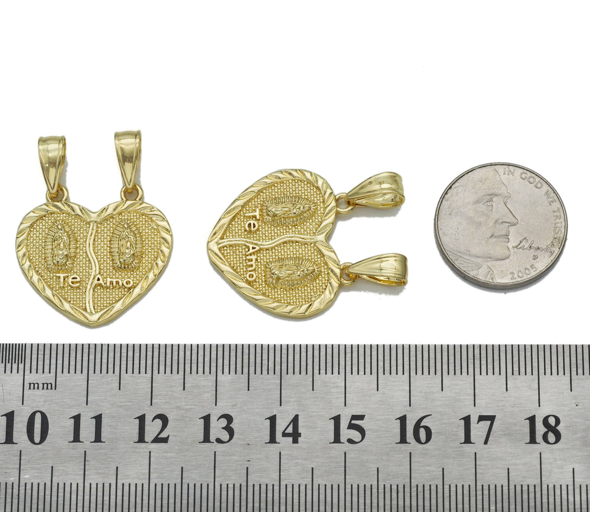 CZ Gold  Virgin Mary Te Amo Medallion Heart Charm, Sku#LK760