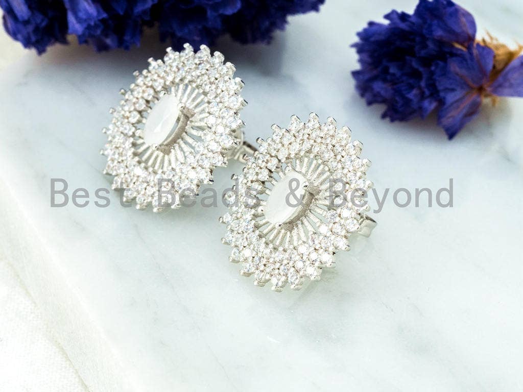 CZ Micro Pave Black and White Oval Earring studs, CZ Pave Earrings, Cubic Zirconia Earrings,18x20mm,1pair, sku#O54