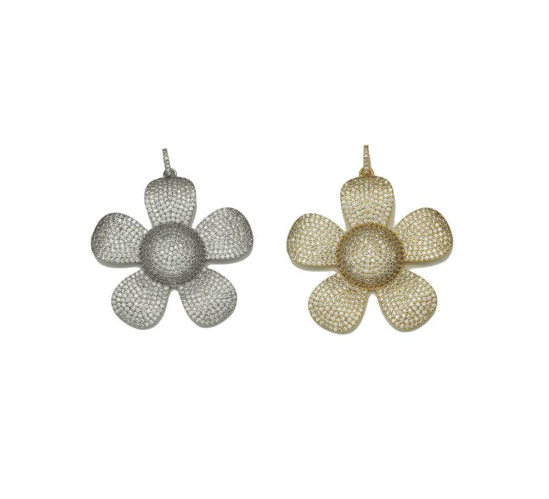 Large Gold Silver Flower Charm, Sku#ML53