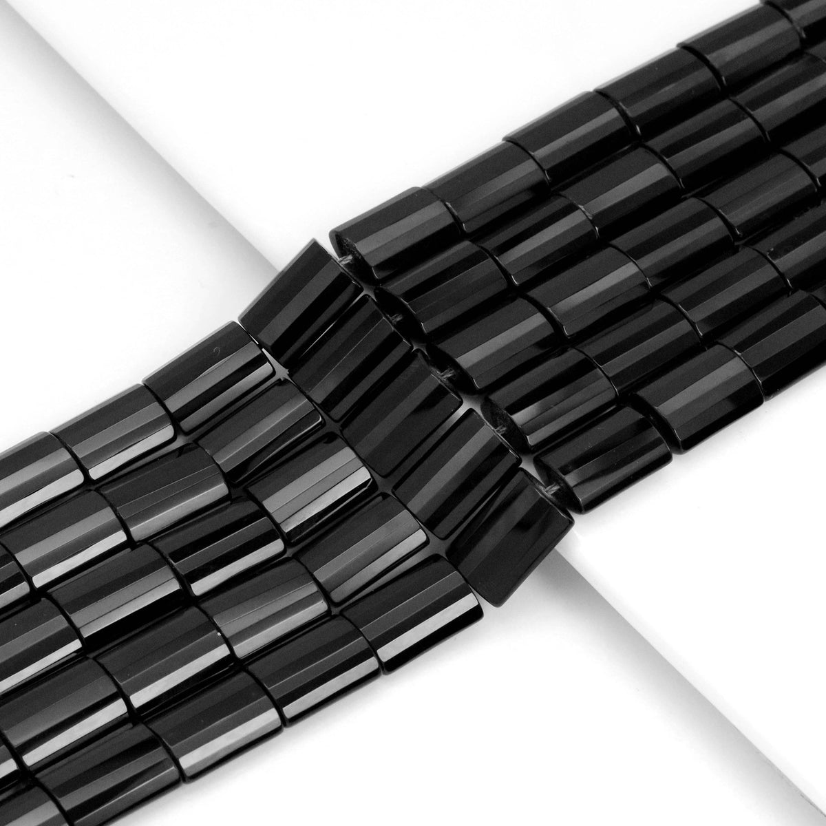 Faceted Pillow Black Onyx Beads, Sku#Q41