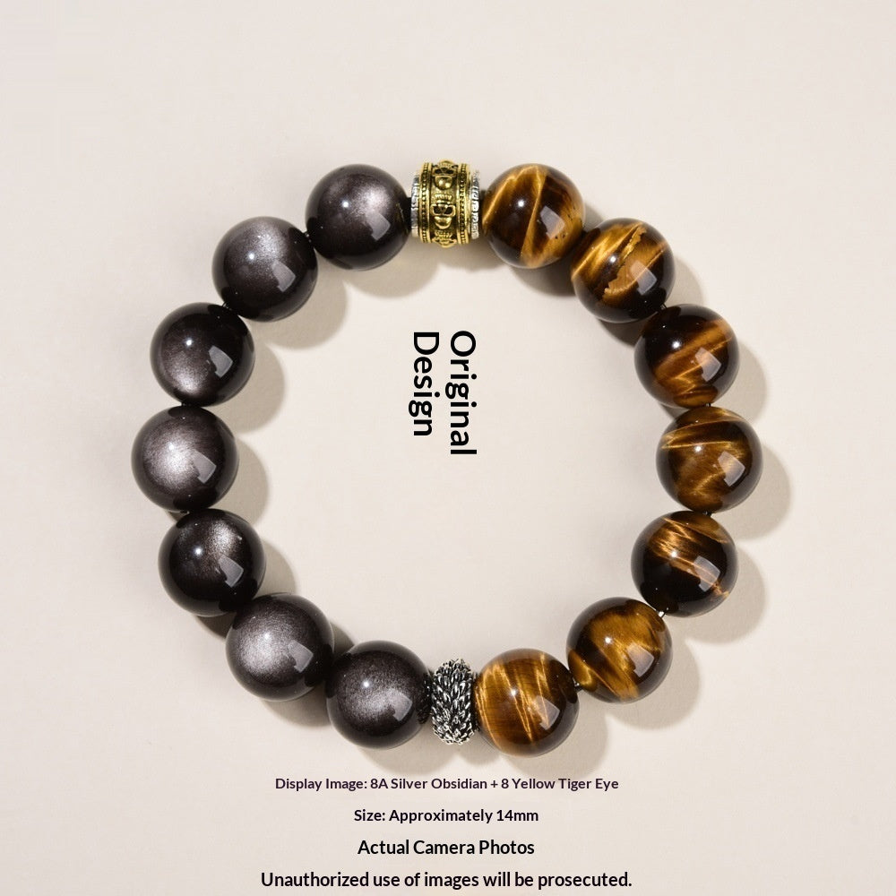 Natural Tigers Eye And Obsidian Collectors Bracelet