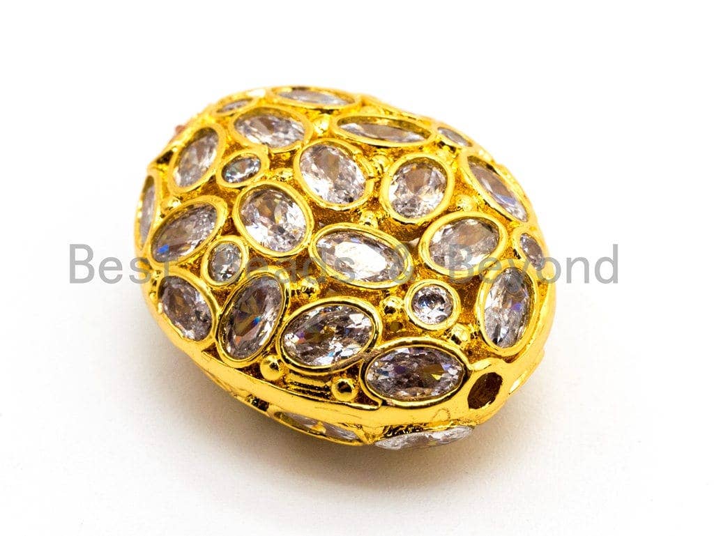25mm/18mm CZ Micro Pave Large Oval Spacer Beads Diamond Crystal for Bracelet/Necklace, Cubic Zirconia Large Space Beads, 1pc, sku#G303