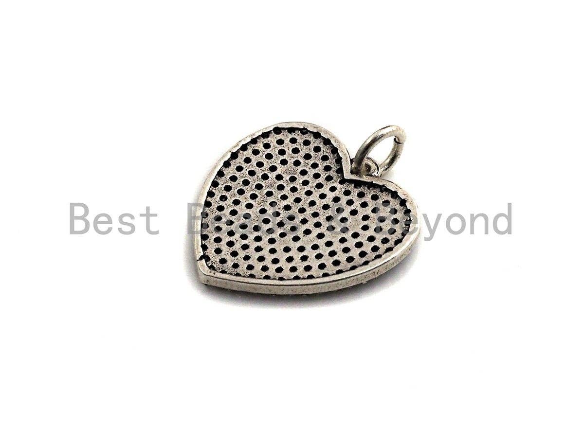 CZ Micro Pave Heart Shape Pendant, Antique Silver Tone, Cubic Zirconia Pave Heart Charm Pendant, 22mm,sku#F1024