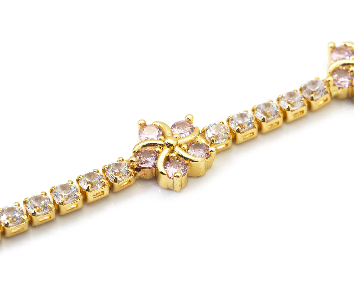 Pink Flower Gold Tennis Necklace Bracelet,sku#JL165