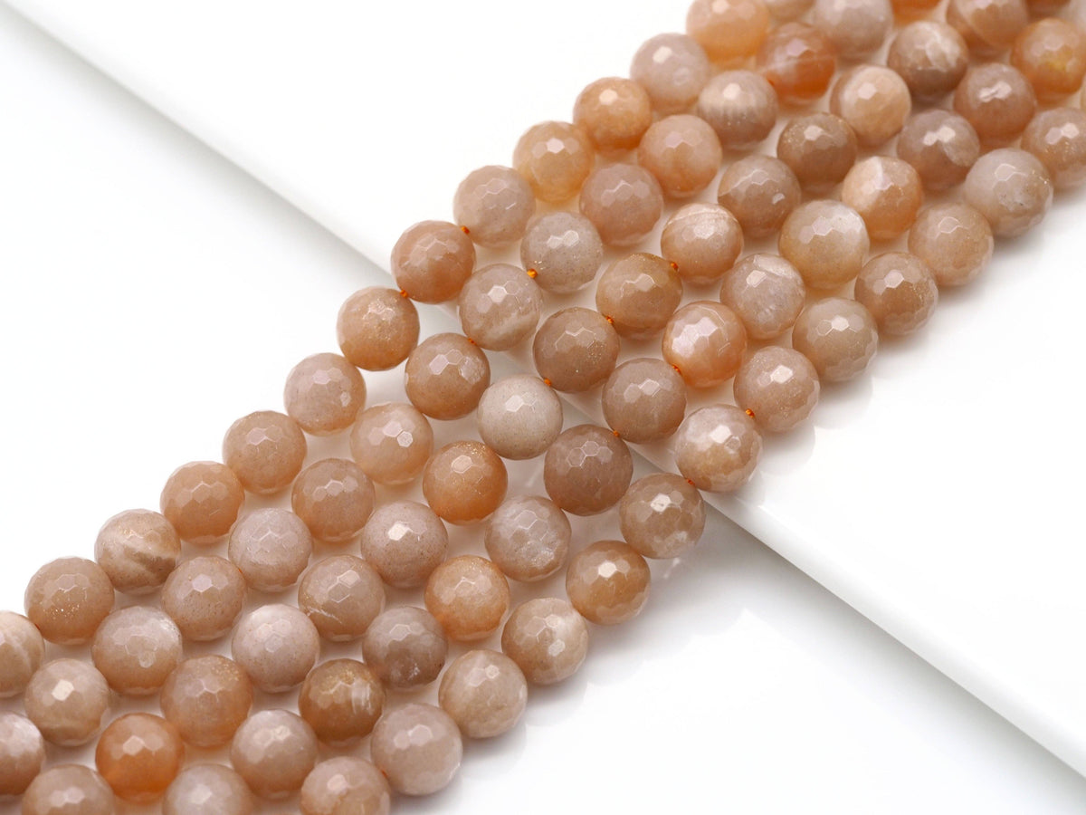 Genuine Peach Moonstone Round Faceted Beads, Sku#U1398C