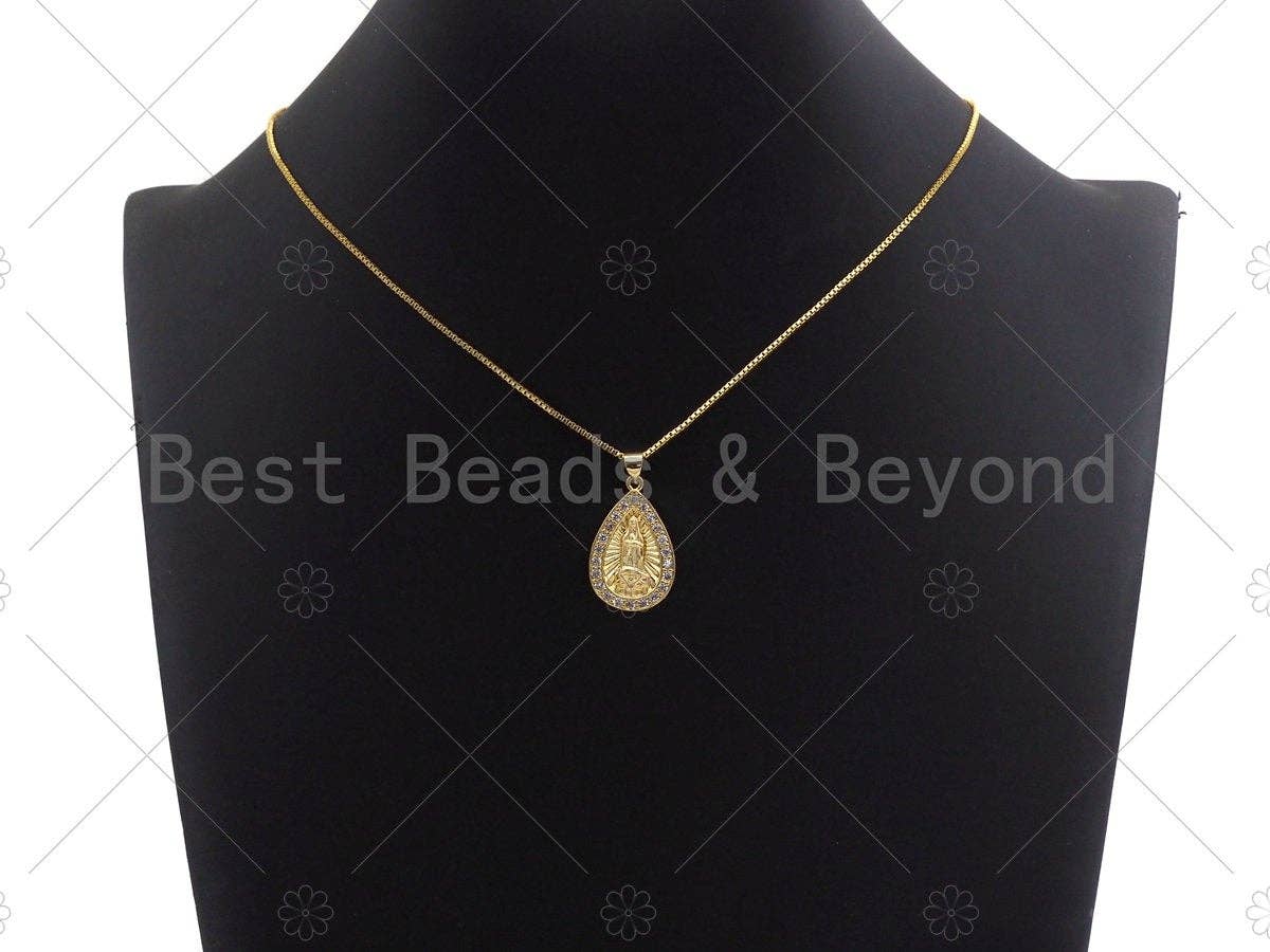 18K Gold Virgin Mary On Teardrop Emblem Shape Pendant,  Sku#F1148C