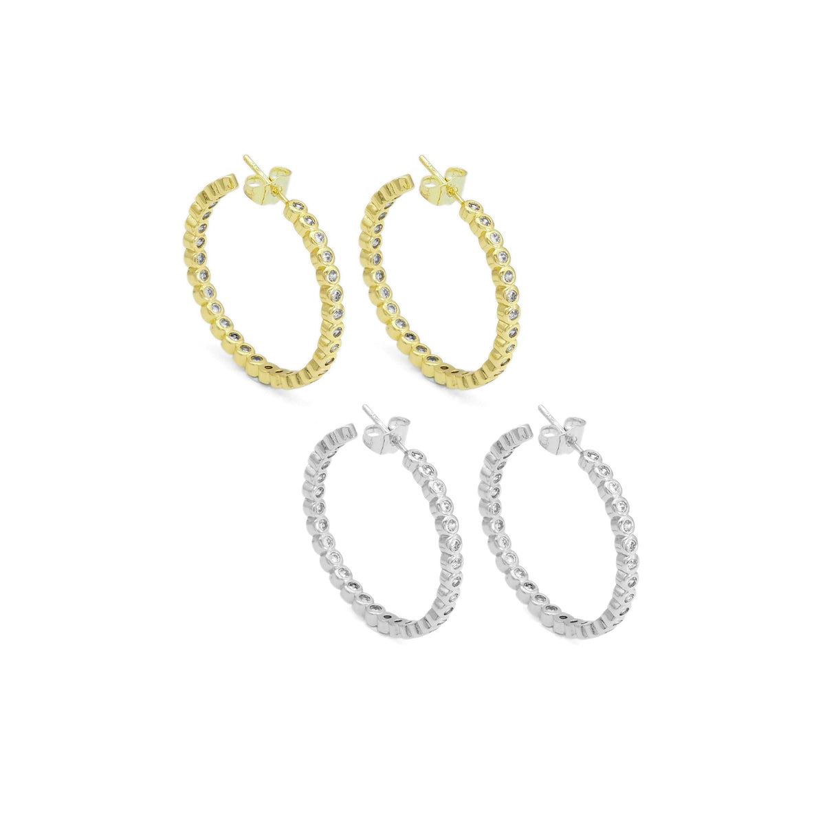 Gold Round CZ Hoop Earrings, Sku#FH224