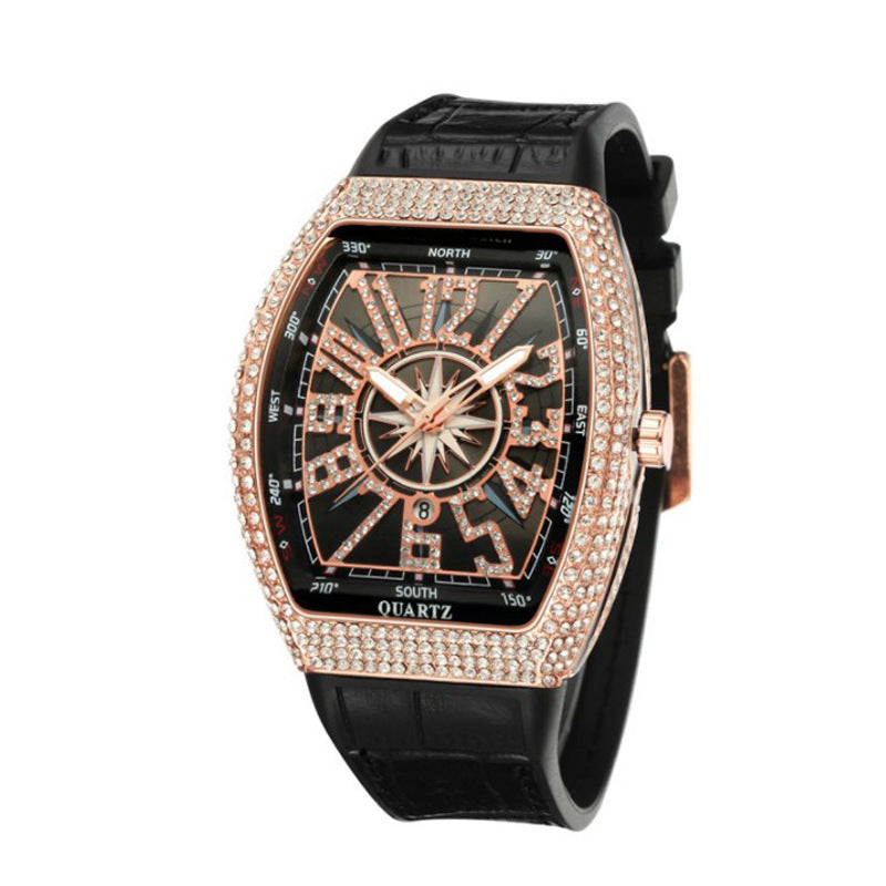 Simple Leather-strapped Yacht-style Diamond-embellished Vintage Quartz Watch