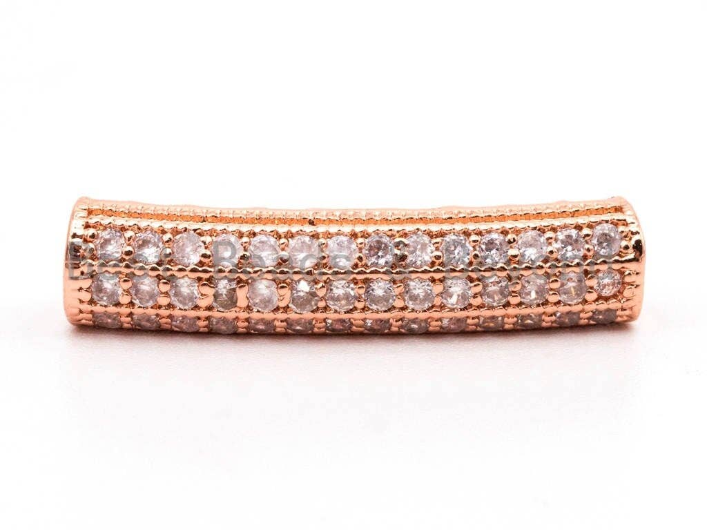 CZ Micro Pave 26x6mm Half Full Pave Tube for Bracelet/Necklace, Cubic Zirconia Separator Tube in Silver Black, Tube Beads, sku#C59