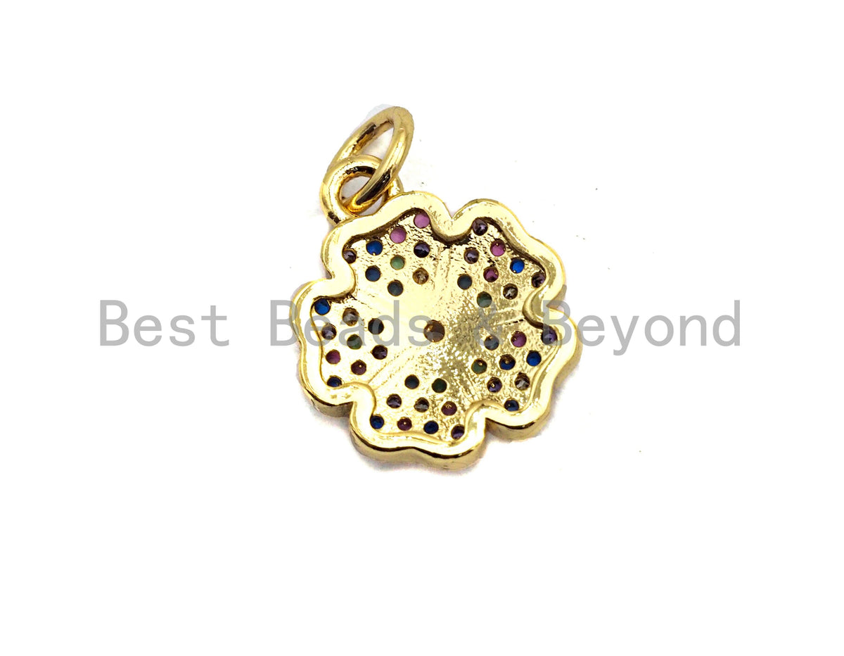 CZ Colorful Micro Pave Peace Sign Pendant, Cubic Zirconia Pave Pendant, Gold plated, 11x13mm, Sku#F822