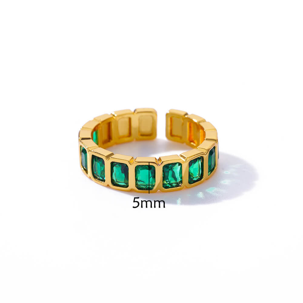 Womens Colorful Square Zircon Inlaid Open-End Ring