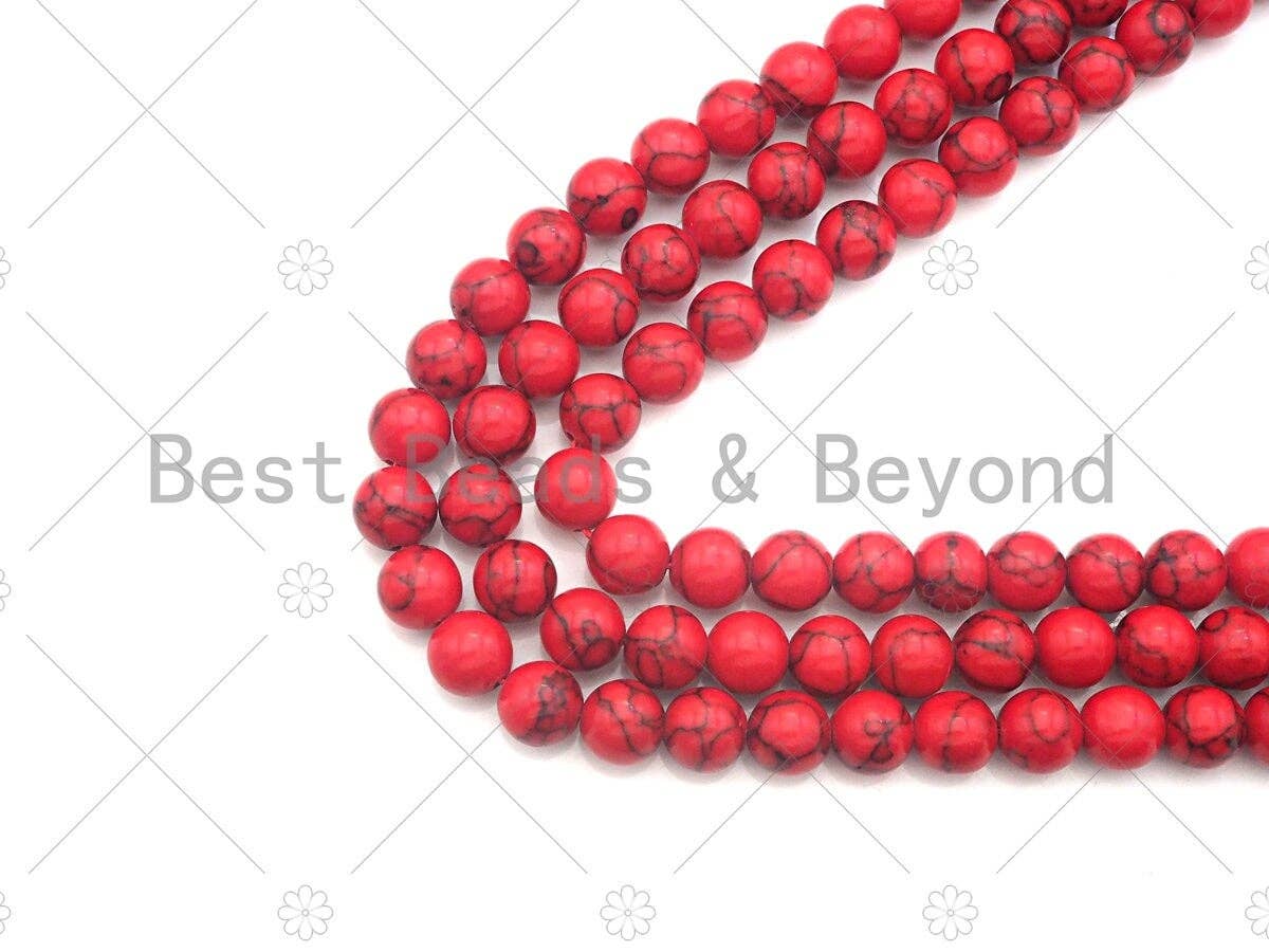 Natural Red Howlite Round Smooth Beads, sku#U1165