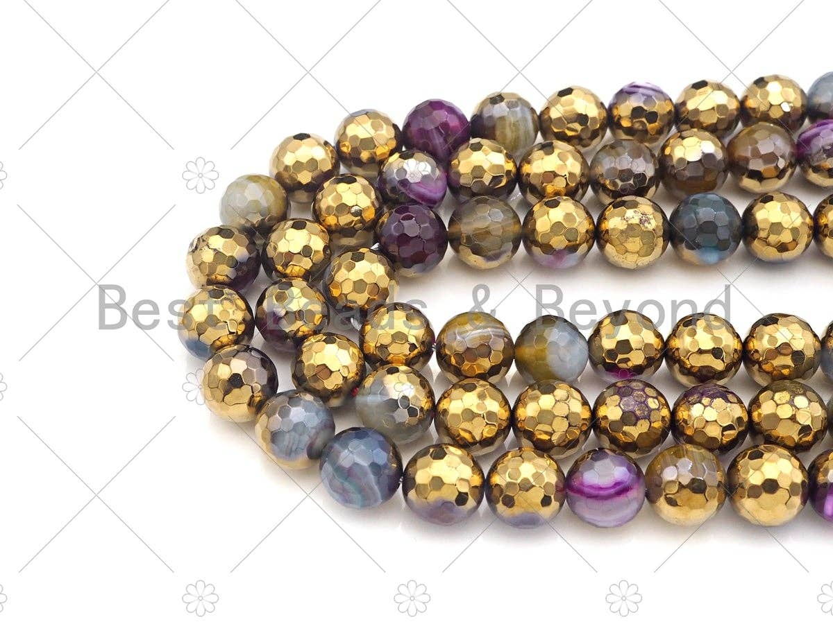 Half Gold Plated Mixed Color Agate Beads, UA136