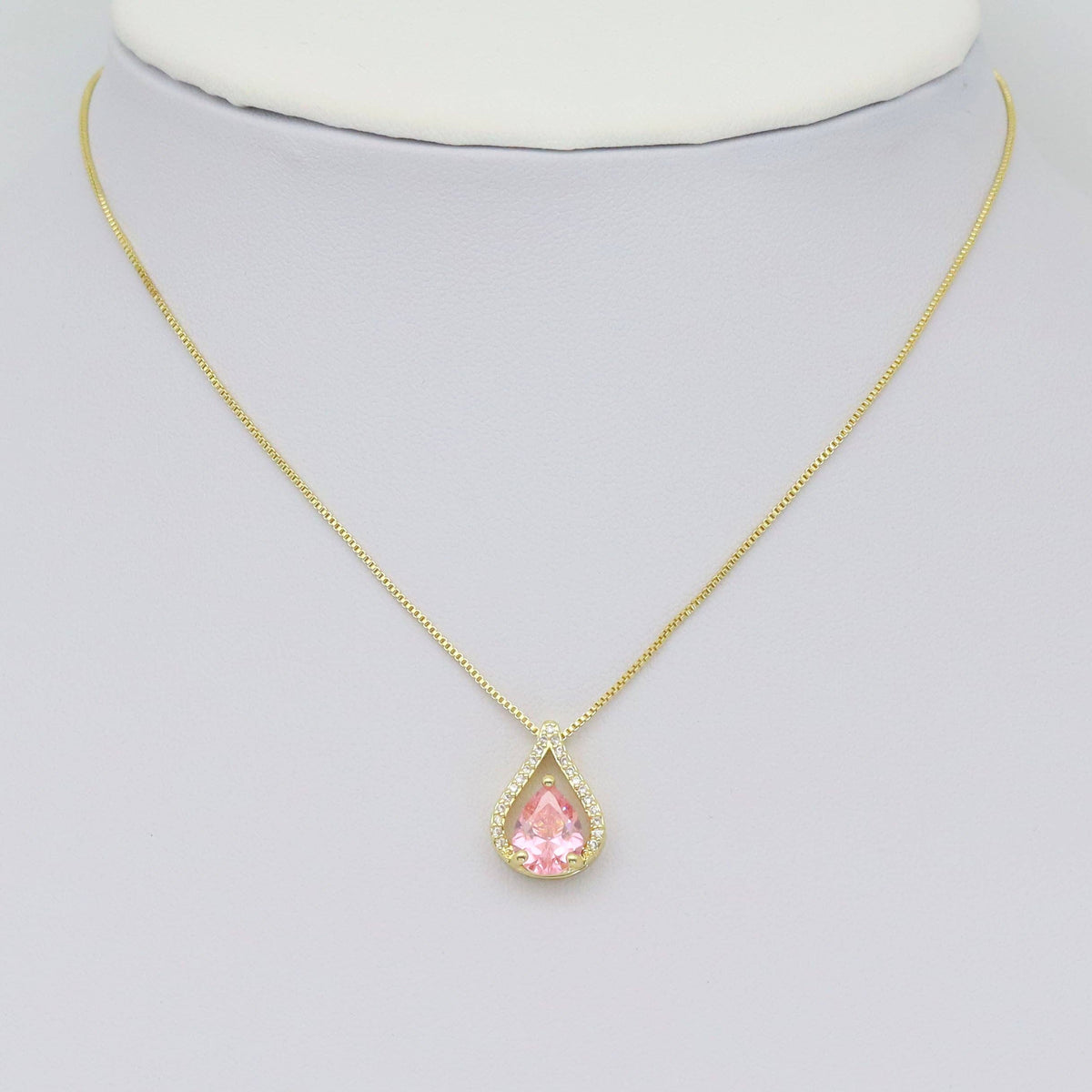 Pink Clear CZ Teardrop Charm/Necklace, Sku#LK926