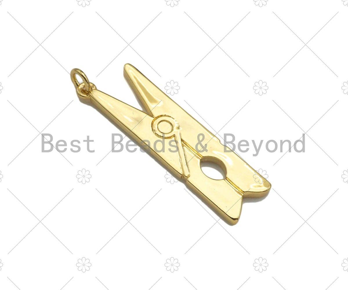 Clothespin Shape Pendant, Dainty Gold/Silver Clothes Peg Charm, Necklace Bracelet Charm Pendant, 11x38mm, Sku#L546