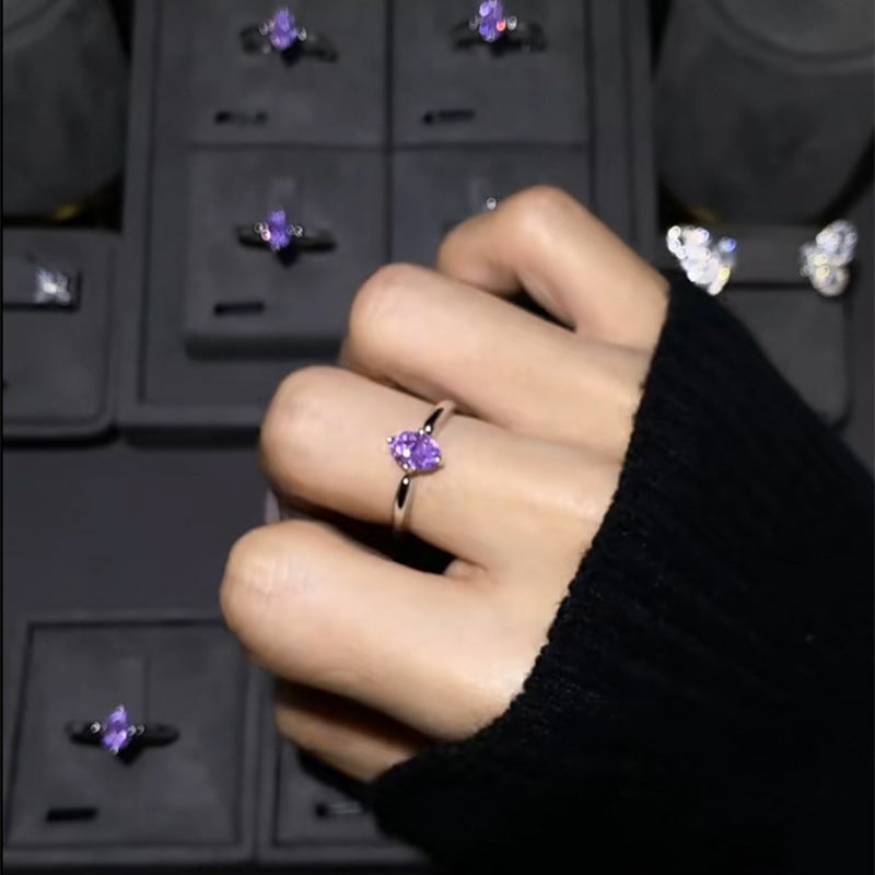 Minimalist Purple Waterdrop Rhinestone High-End Niche Ring