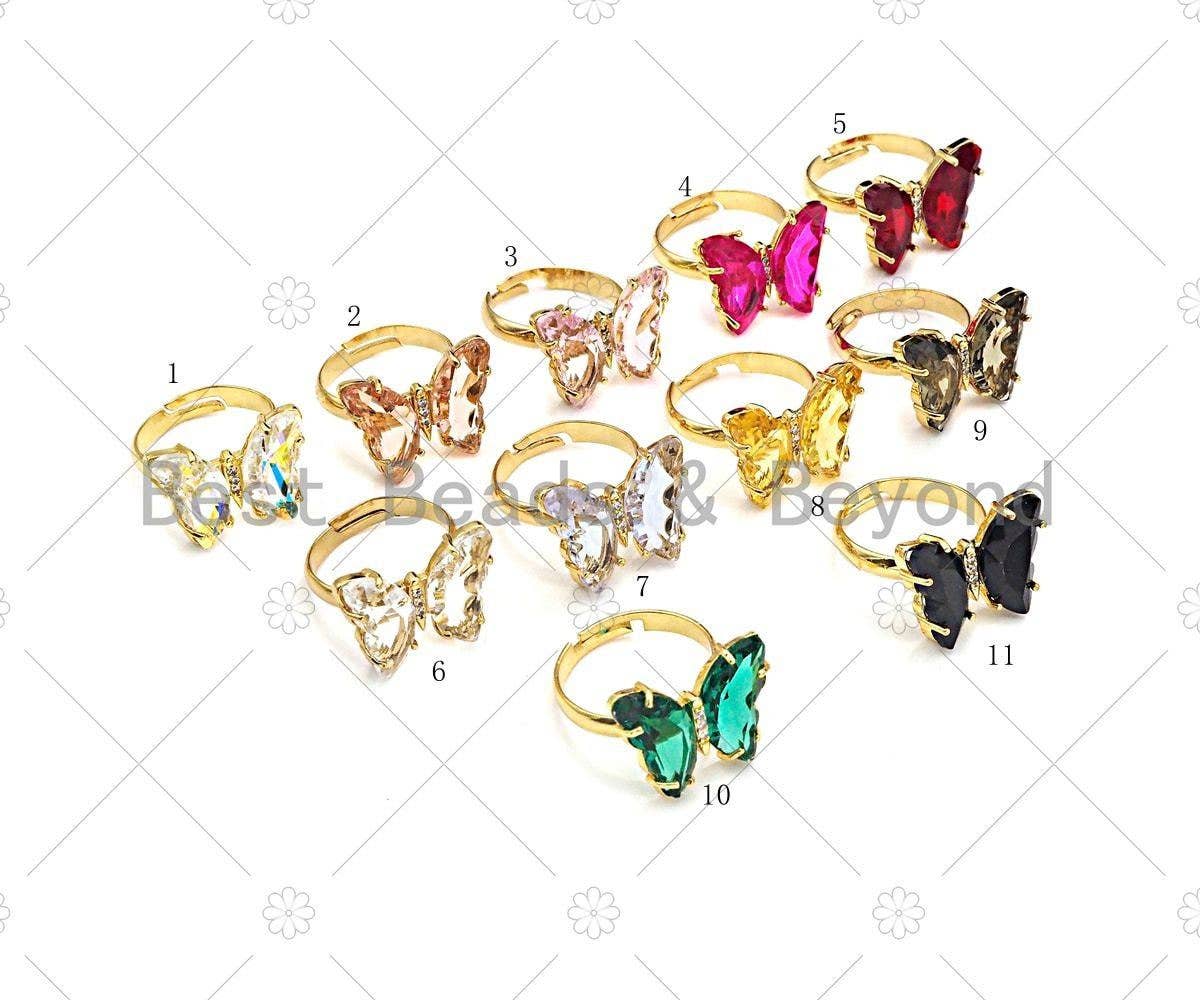 Colorful Glass Butterfly Shape Adjustable Ring, Sku#LD87