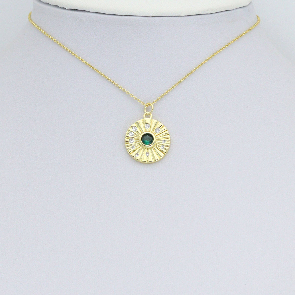 CZ Gold Radical Coin with Emerald Green Center Charm Pendant, Sku#LK1174