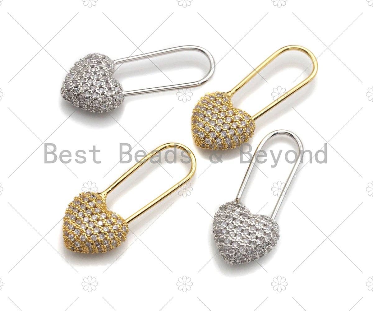 CZ Micro Pave Gold Heart Pin Earrings/Charm/Pendant,  sku#F1164C