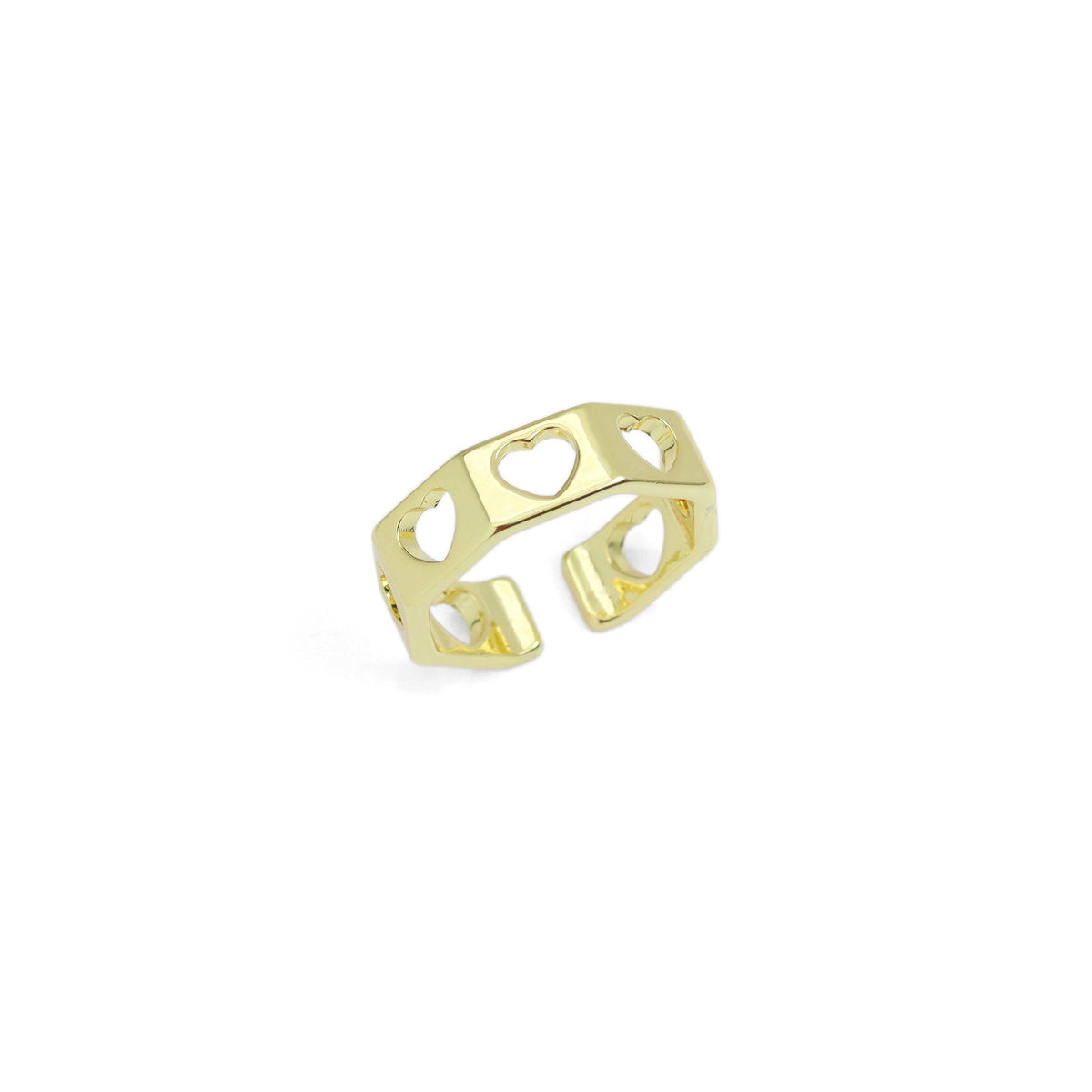 Gold Hollow Out Heart Polygon Adjustable Ring, Sku#LX620