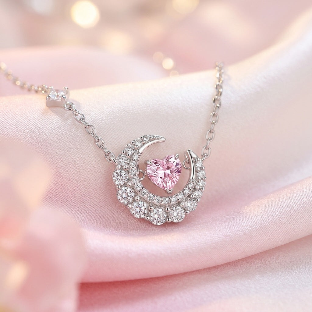 Phantom Dream Heart Moon Necklace Womens Clavicle Chain