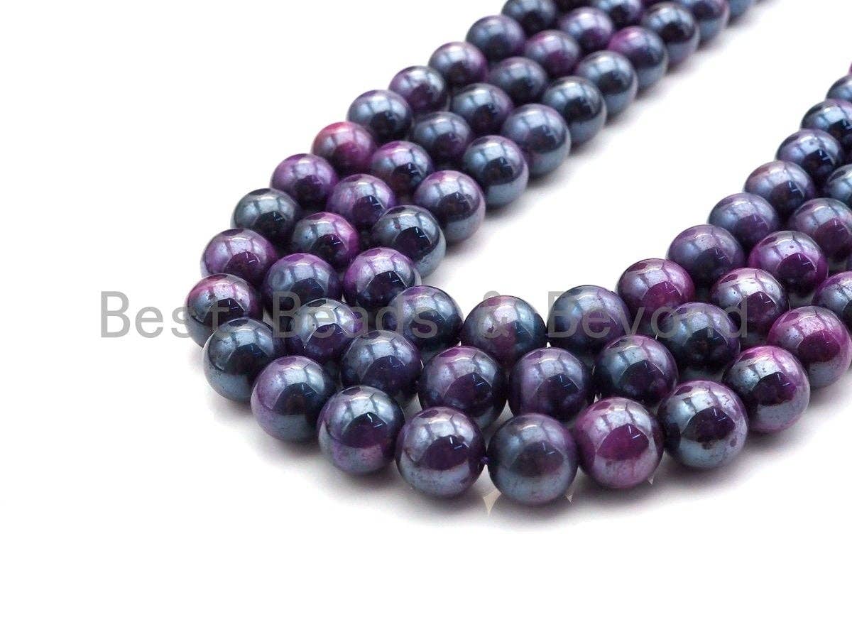 Mystic Plated Purple Tiger Eye Beads, Round Smooth 6mm/8mm/10mm Tiger Eye, 15.5" Full Strand, Sku#UA72