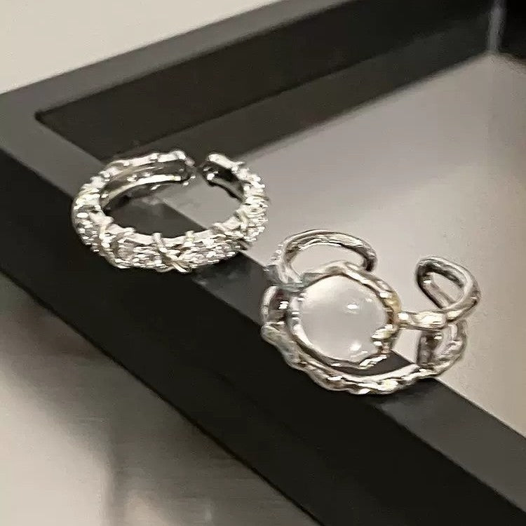 White Moonstone Couple Rings For Men & Women, Niche Zircon Inlaid French Style Adjustable Open Index Finger Jewelry
