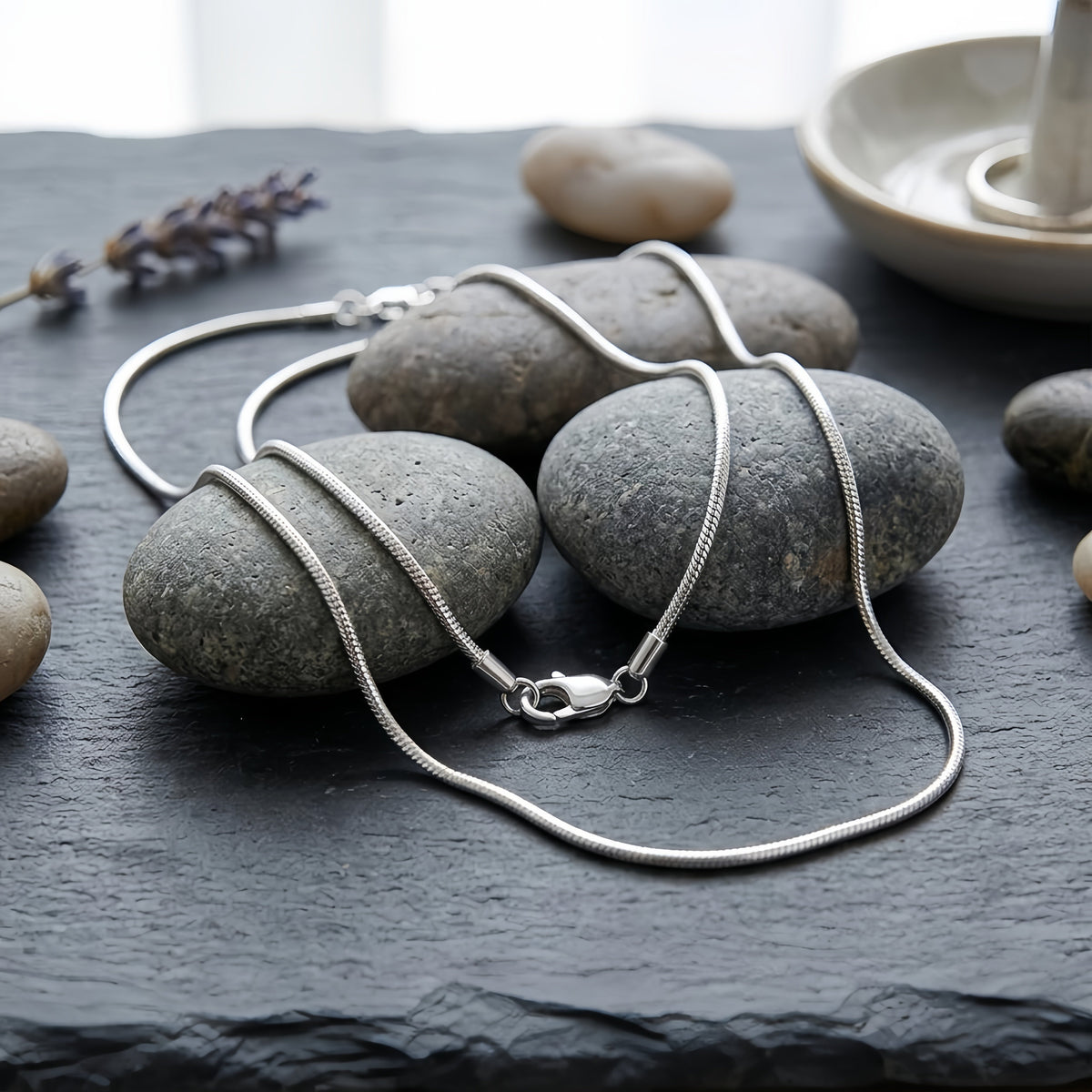 925 Sterling Silver Elegant  Snake Chain Necklace with Secure Lobster Clasp