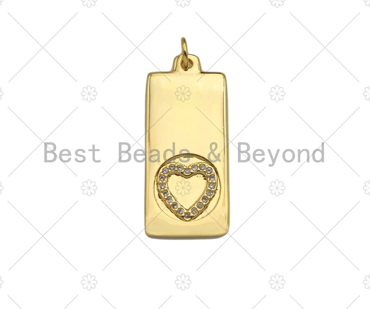 CZ Micro Pave Heart Evil Eye Cross Hamsa Hand On Rectangle Pendant,Dainty Gold Medallion Charm,Necklace Bracelet Charm,12x28mm,Sku#LK277