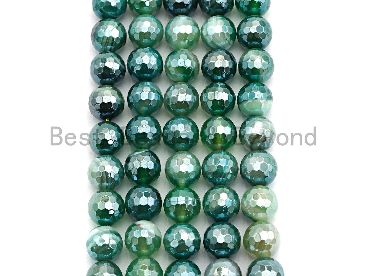 Mystic Plated Faceted Green Agate beads, 6mm/8mm/10mm/12mm Agate Gemstone beads, Natural Agate Beads, 15.5inch strand, SKU#U444