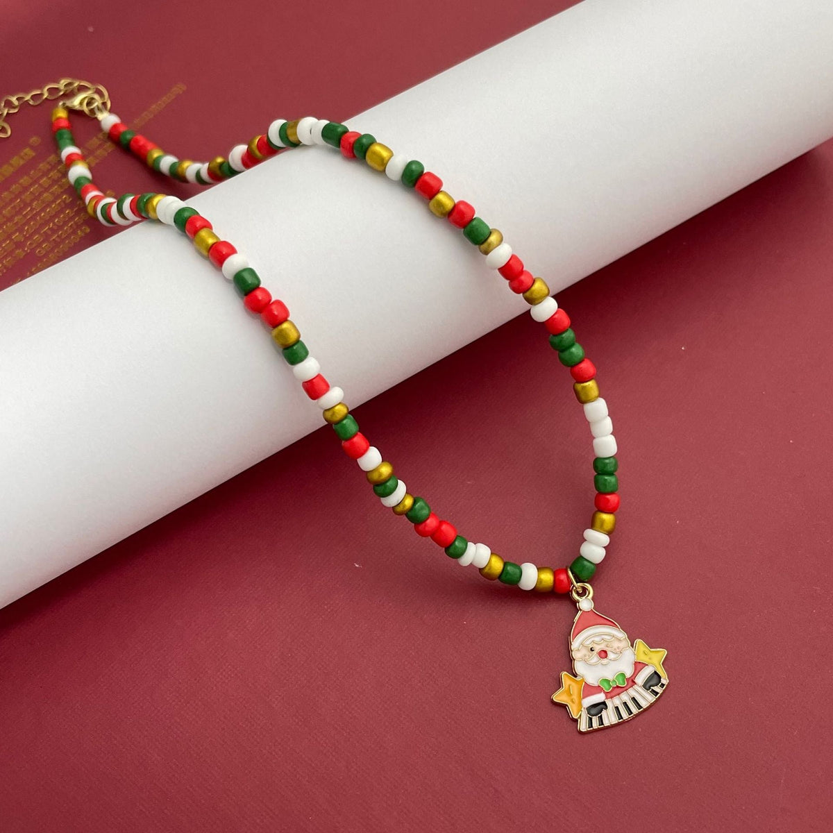 Amazon Cross-border Christmas Acrylic Rice Beads Necklace Santa Claus And Other Pendants Factory Direct Approval