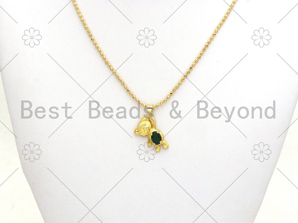 Big Green CZ Micro Pave Cute Bear Shape Pendant, 18K Gold Filled Bear Charm,Big CZ Pave Pendant,Necklace Bracelet Pendant,16x24mm, Sku#LK371