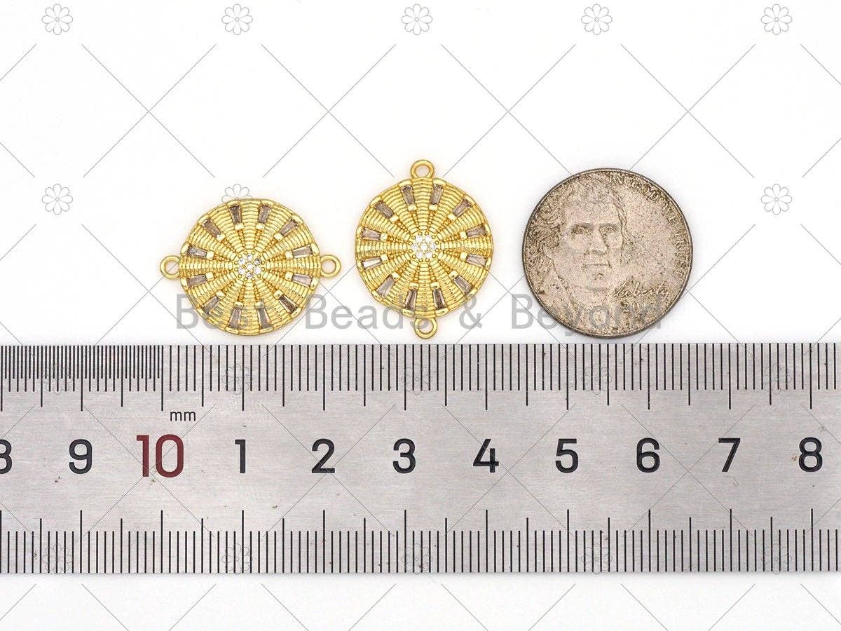 Big CZ Micropave Flower On Round Coin Connector, 18K Gold Filled Disct Connector, Necklace Bracelet Connector, 23x17mm, Sku#JL58