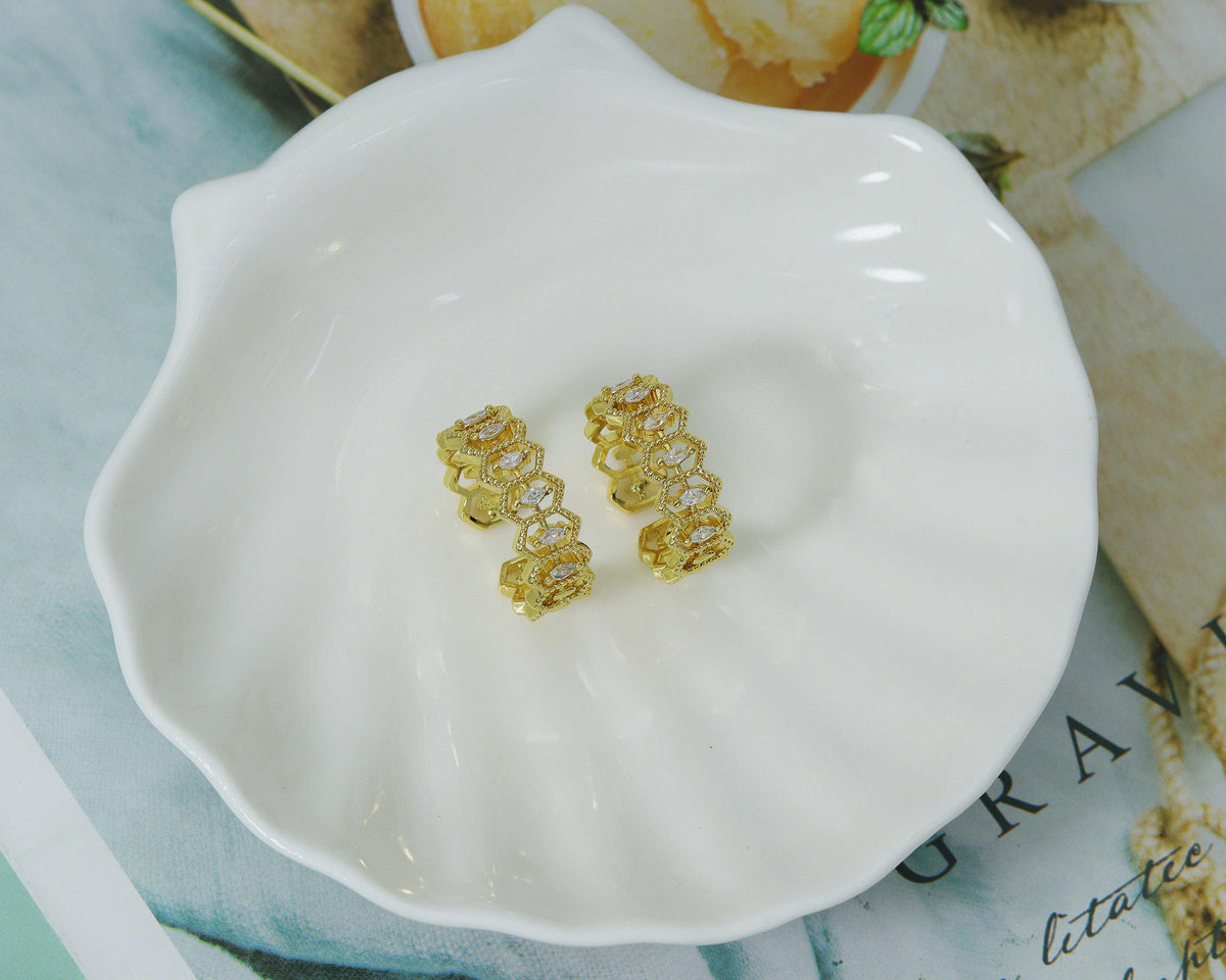 CZ Hexagon Rings,Sku#LD207