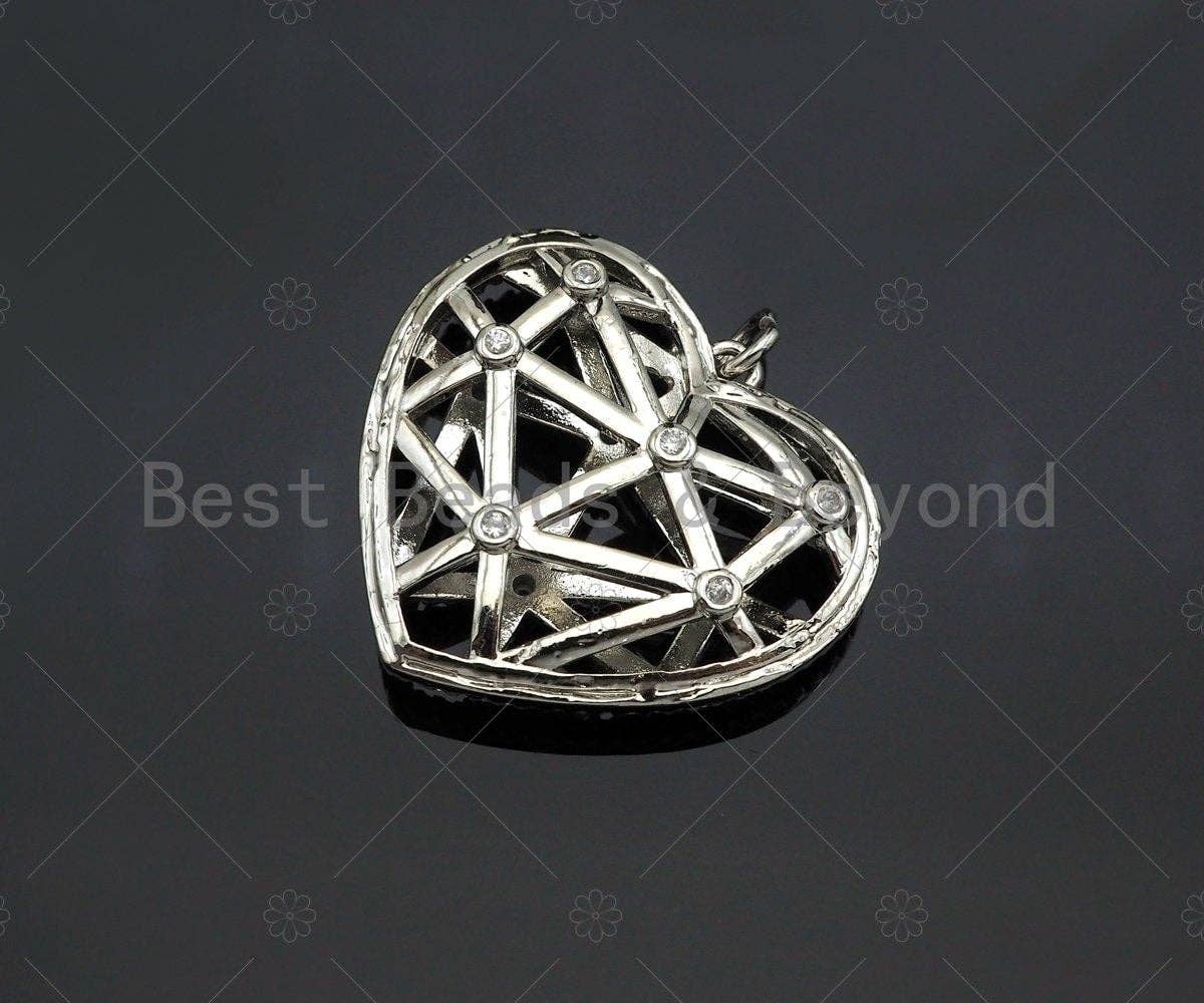CZ Micro Pave 3D Heart Cage Shape Pendant/Charm, SKU#L492