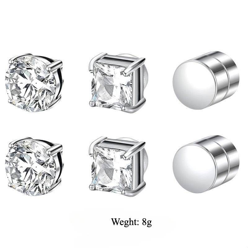 Magnetic CZ Stud Earrings for Men Women, Multi Sets 6mm Non-Piercing Clip On Hypoallergenic Stainless Steel