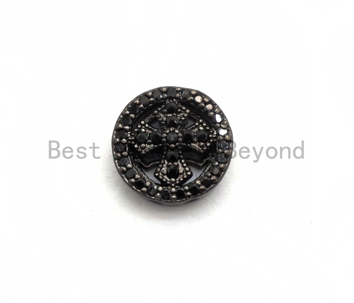 Black CZ Pave Cross Spacer Coin, sku#C99