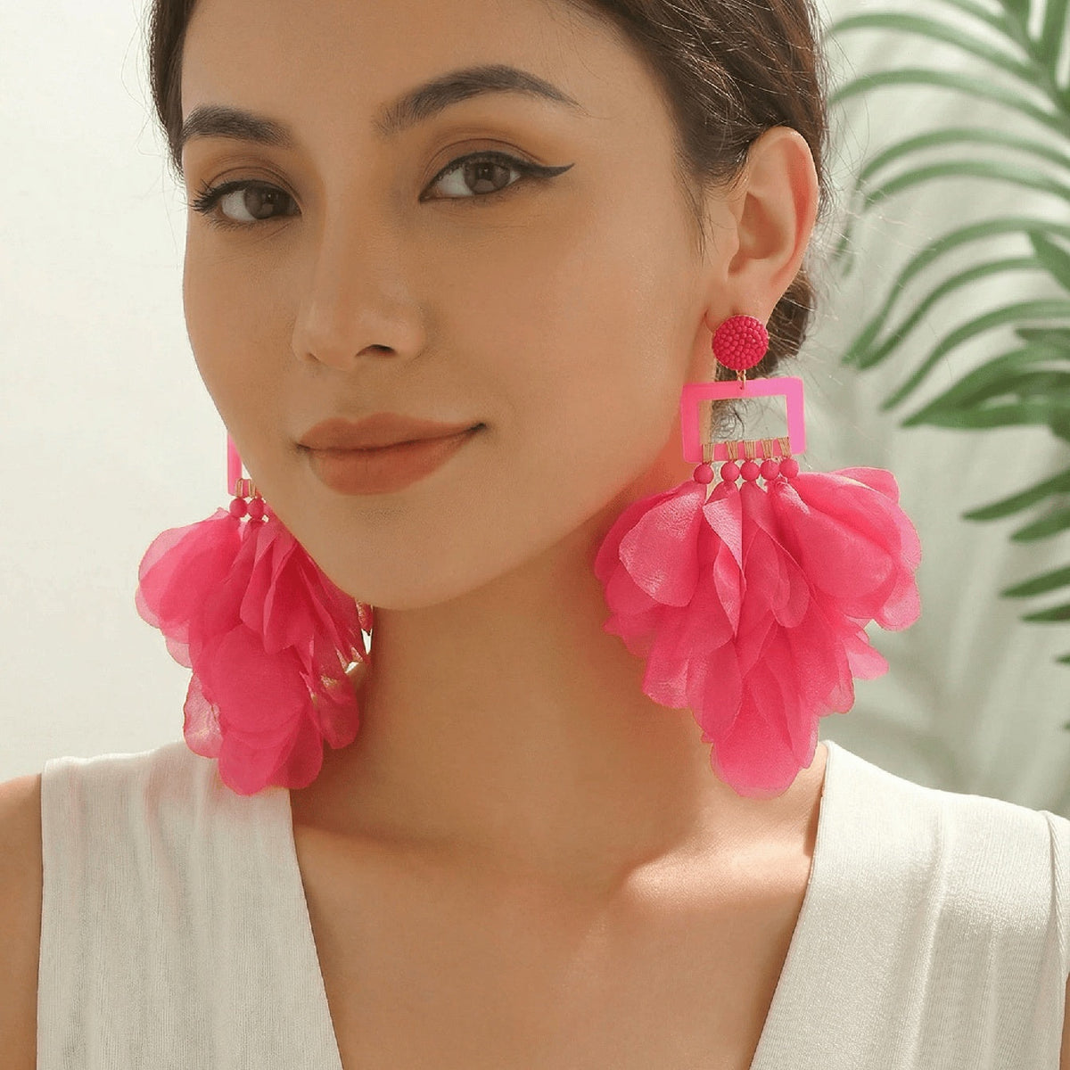 Oversized Chiffon Multi-Layer Tassel Earrings For Women Bohemian Handmade Fabric Jewelry Summer Party Beach Vacation
