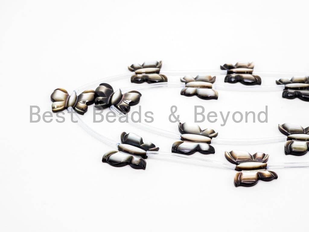 1/10pcs, Natural Mother of Pearl beads, 16x20mm Black and White Carved Pearl Butterfly Beads Strand,SKU#T105