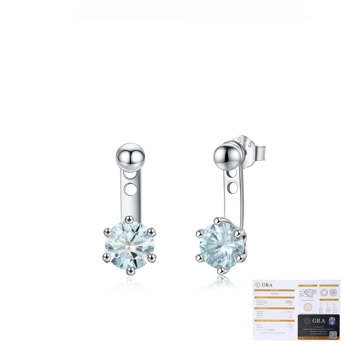 Geometric Blue-Green D-Color VVS1 Moissanite Stud Drop Earrings in Sterling Silver – Two-Way Wear Design