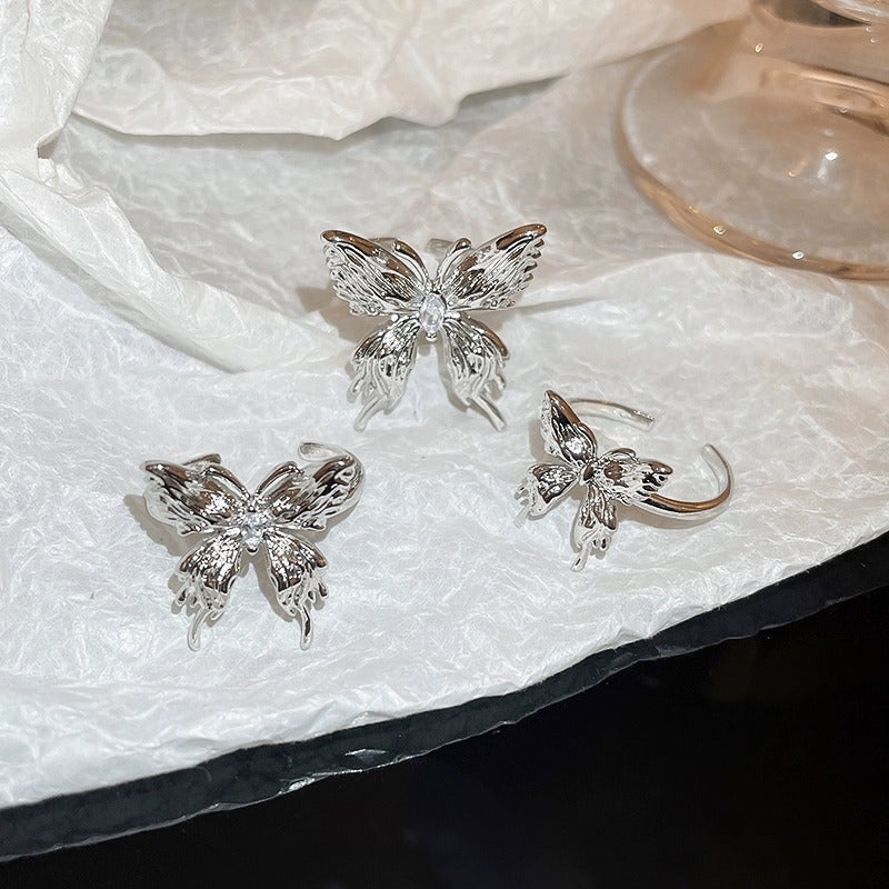 Liquid Butterfly Ring For Women, Light Luxury INS Minimalist Style, Niche Design Advanced Fashion Open Index Ring