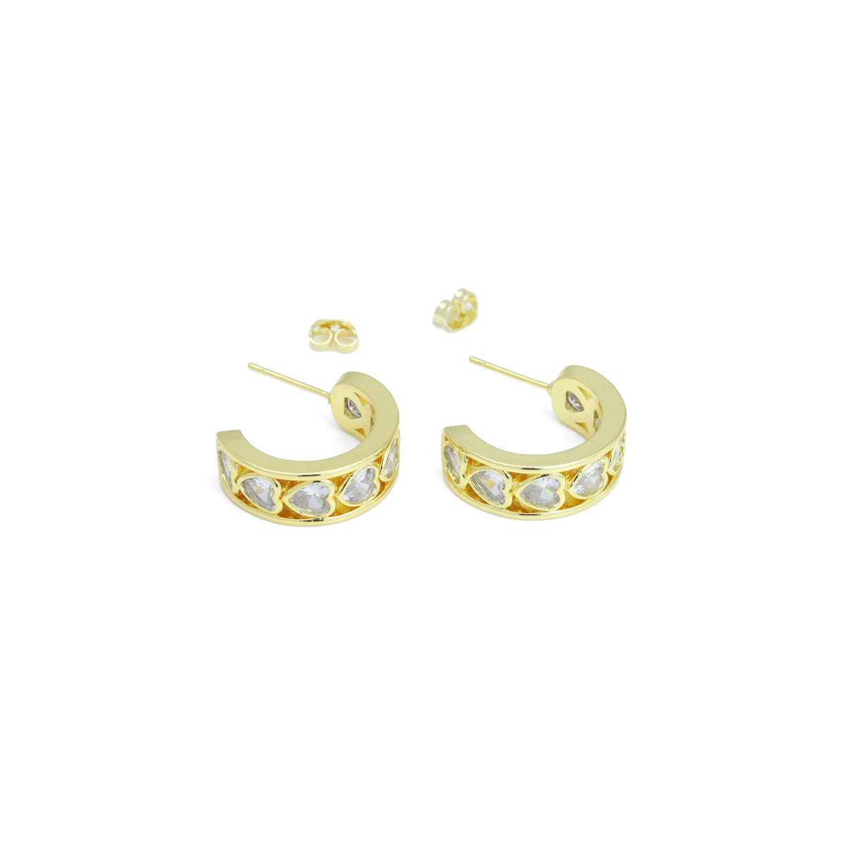 Clear Heart CZ heart Thick Hoop Earrings, Sku#LX671