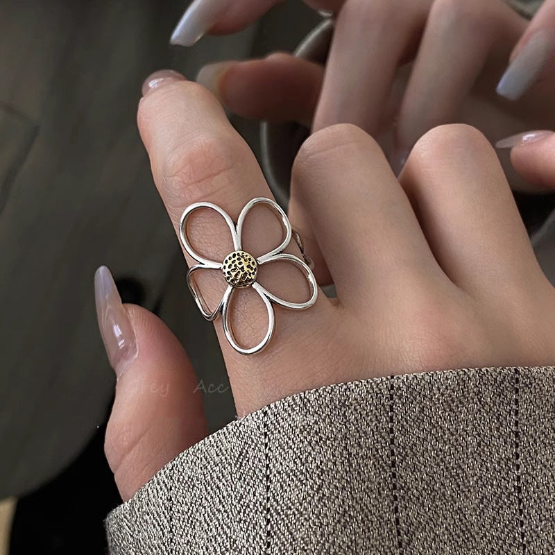 Korean Style 925 Sterling Silver Twisted Chain Ring, Adjustable Open Cuff, Non Tarnish Minimalist Finger Ring