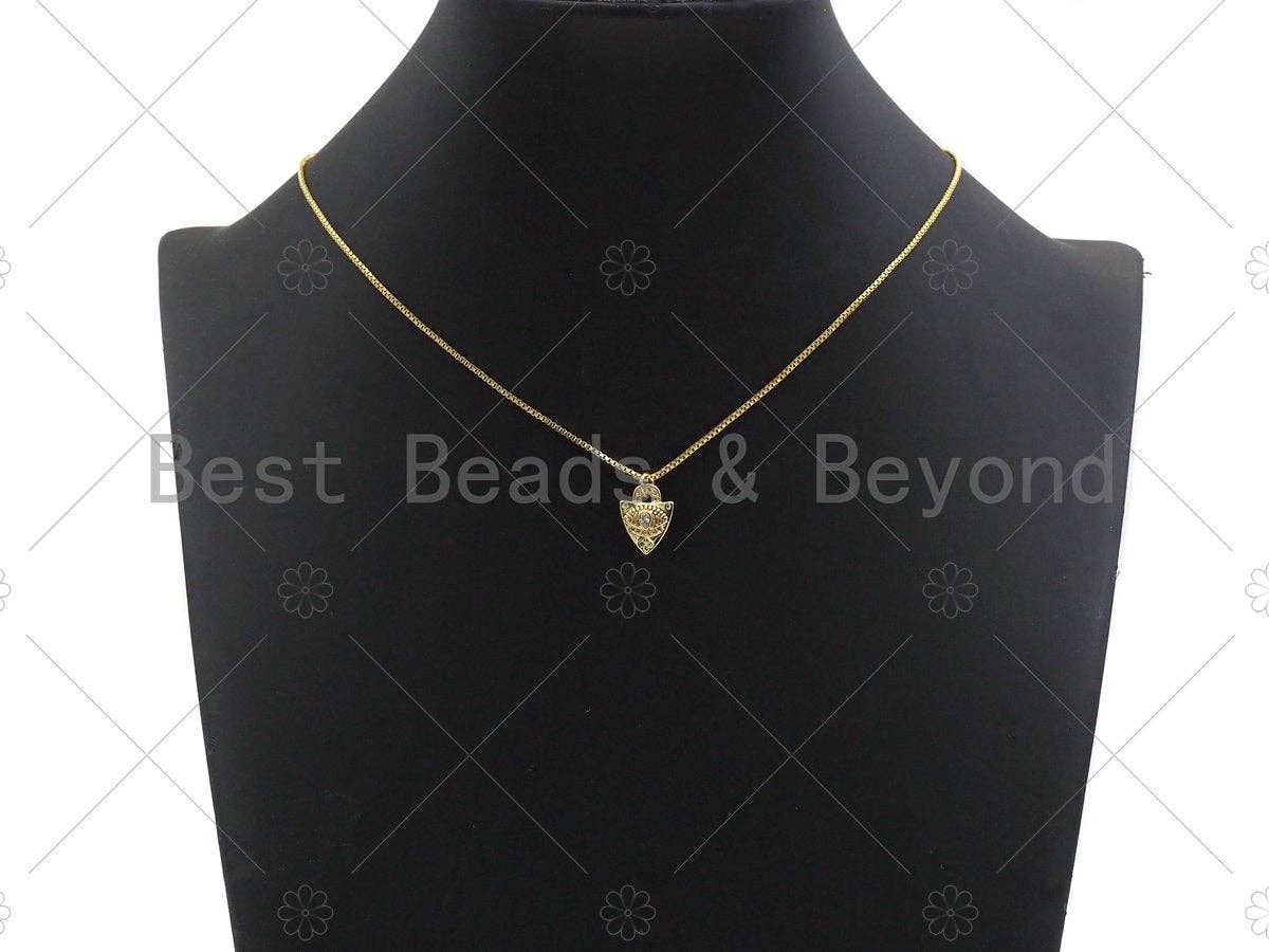 Dainty CZ Micro Pave Evil Eye On Shield Shape Charm/Pendant, Heart Shape Charm, Gold Lock Pendant, Gold plated charm, 13x11mm, Sku#JL11