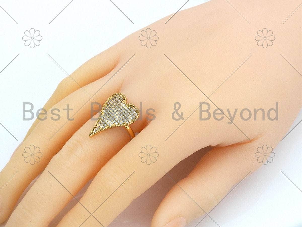 CZ Big Heart Shape Adjustable Ring, Sku#X233