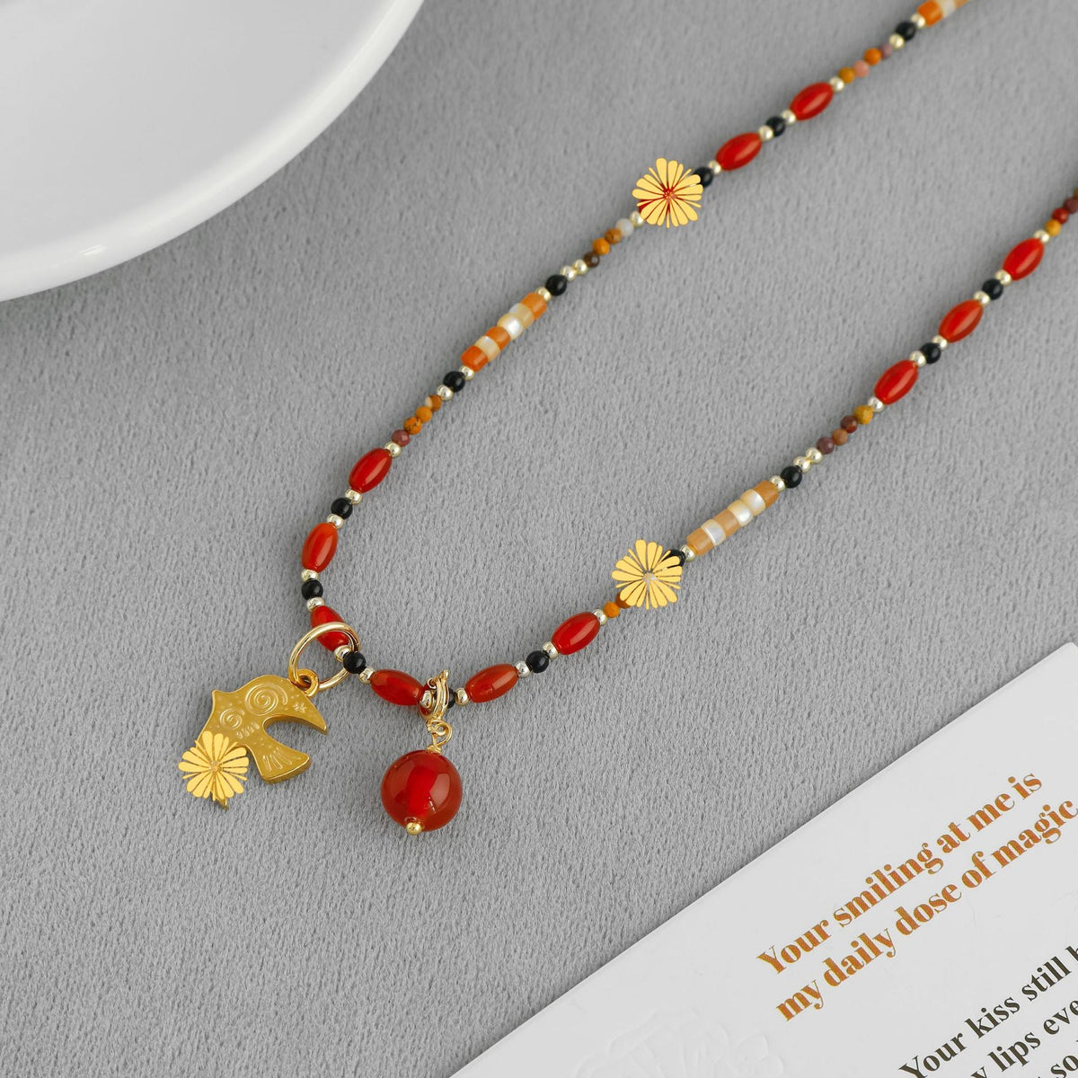 Bird Necklace New Chinese Style Ethnic Flair Minimalist Design With Natural Stone